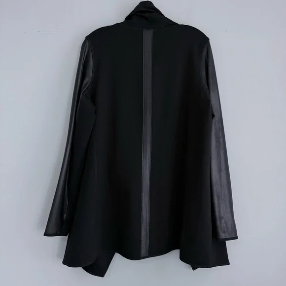 SPANX Faux Leather Sleeve Drape Front Jacket Black L Ponte Moto Blazer 50176R - Picture 8 of 16